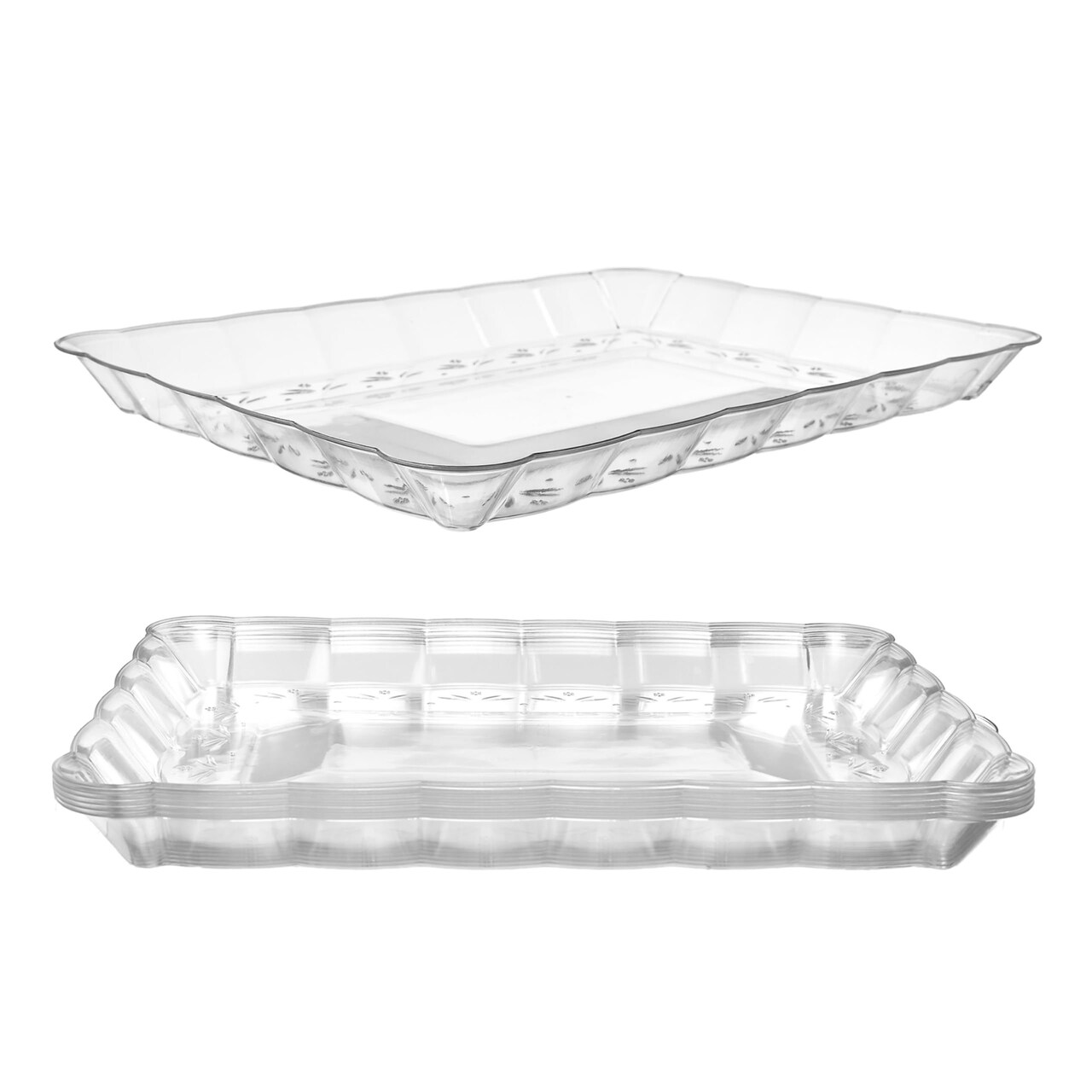12pk Rectangular Plastic Serving Platter, 9x13" Disposable Food Tray for Parties